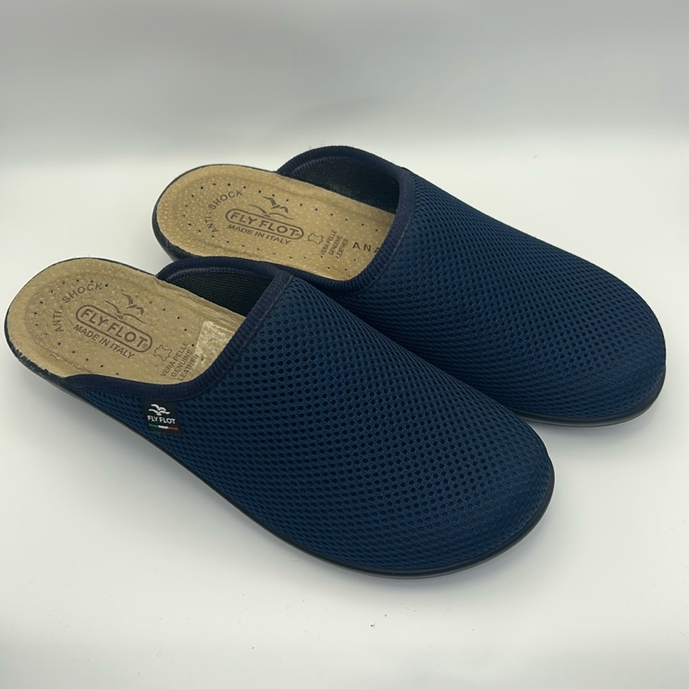 Fly Flot Mesh Slip On Mule Clogs Size 39 US 8.5 Navy Blue Made in Italy